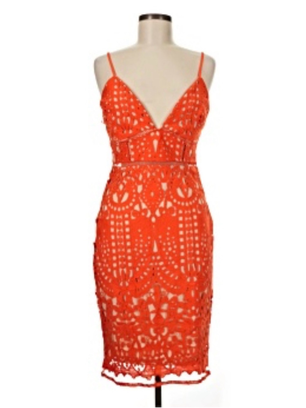 Just Me Orange Lace Spaghetti-Strap Sheath Dress